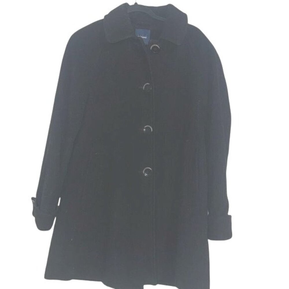 Classic Black Button Up Wool Blend Winter Coat Basic Editions Womens Size S